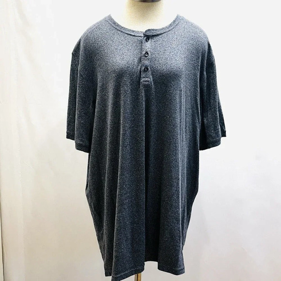 NEW APT. 9 Men Pullover Short Sleeve Crew Neck Partial Button Gray Shirt Sz 2XB - Picture 1 of 7
